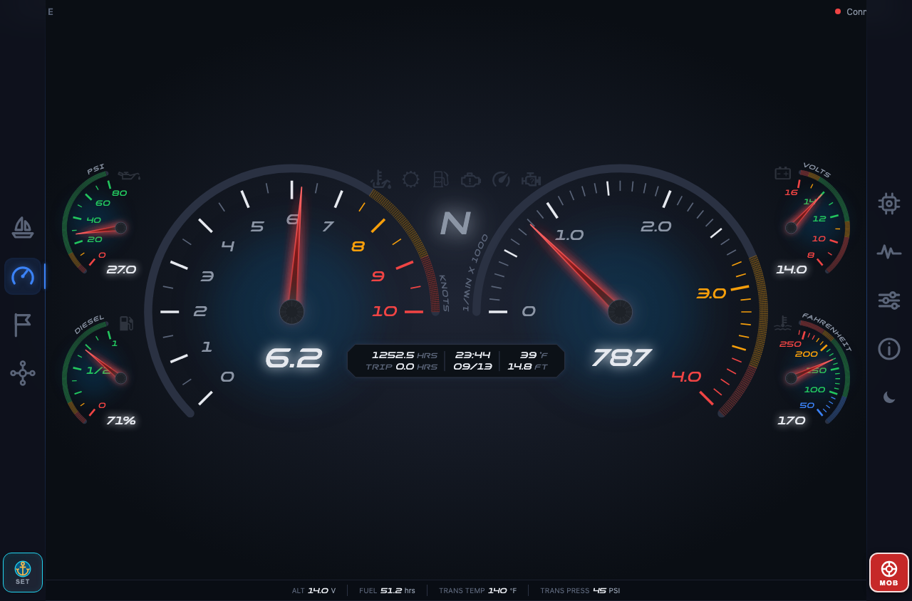 Current irons engine instrument display in its dark theme
